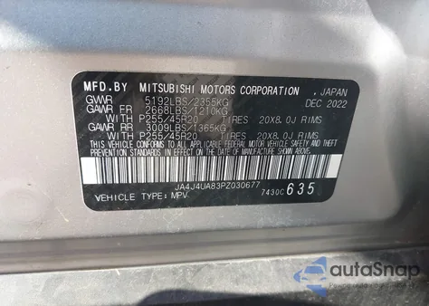 2023 Mitsubishi Outlander Ralliart S-Awc/Se 2.5 S-Awc/Se Black Edition S-Awc/Se Special Editiont S-Awc from USA, damaged, VIN JA4J4UA83PZ030677